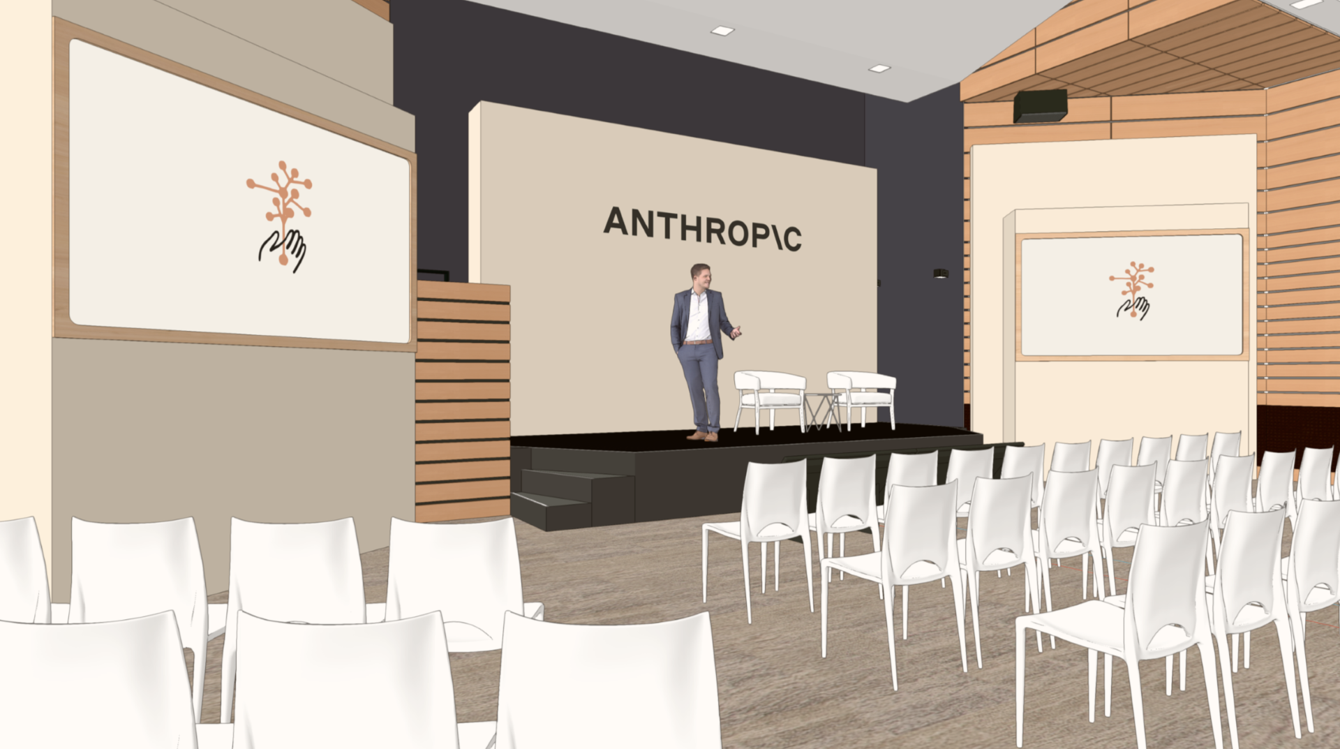 Anthropic conference stage concept render — design phase